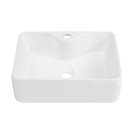 Swiss Madison Rennes 18-11/16" Rectangular Ceramic Vessel Bathroom Sink with Single Faucet Hole and Center Drain White