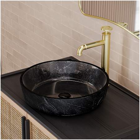 Swiss Madison Avallon 16-9/16" Circular Glass Vessel Bathroom Sink Black