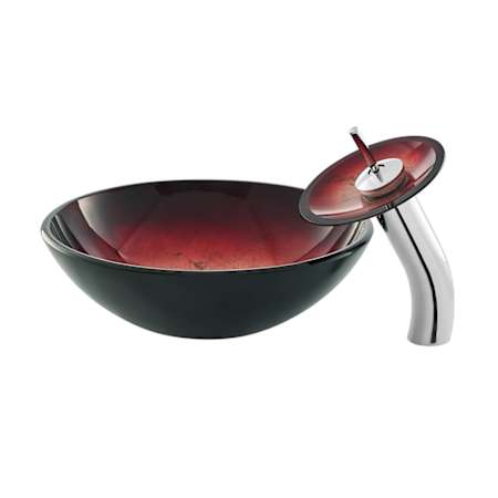 Swiss Madison Cascade 16-9/16" Glass Vessel Bathroom Sink with 1.2 GPM Deck Mounted Bathroom Faucet Ember Red