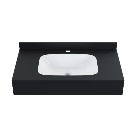 Swiss Madison Avancer 35-7/16" Rectangular Ceramic Wall Mounted Bathroom Sink with Overflow and Single Faucet Hole Black Marquina
