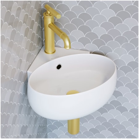 Swiss Madison Plaisir 14-3/16" Corner Ceramic Wall Mounted Bathroom Sink and 1 Faucet Hole Glossy White