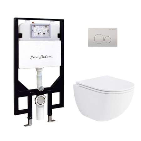 Swiss Madison St. Tropez 0.8 / 1.28 GPF Wall Mounted Two Piece Round Toilet with Actuator Plate Flush - Seat Included Glossy White