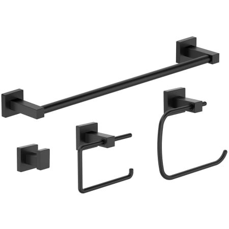 Symmons Duro Bathroom Hardware Set - Includes Towel Bar, Robe Hook, Towel Ring, and Toilet Paper Holder Matte Black