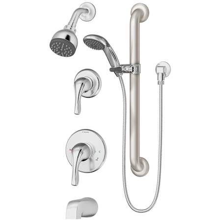 Symmons Origins Tub and Shower Trim Package with Single Function Shower Head and Rough In Valve with Double Lever Handle Polished Chrome