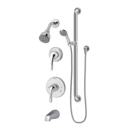 Symmons Origins Tub and Shower Trim Package with Single Function Shower Head and Rough In Valve with Double Lever Handle Chrome