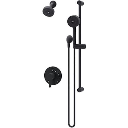 Symmons Solarity Pressure Balanced Shower System with Shower Head, Hand Shower, Slide Bar, Shower Arm, Hose, and Valve Trim Matte Black