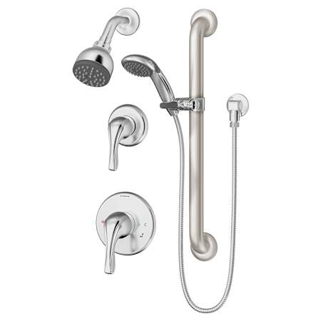 Symmons Origins Pressure Balanced Shower System with Shower Head, Hand Shower, Slide Bar, Shower Arm, Hose, and Valve Trim - Includes Rough-In Valve Polished Chrome