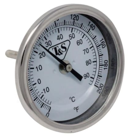 T and S Brass Thermometer, 0-200F with T&S Logo Polished Chrome