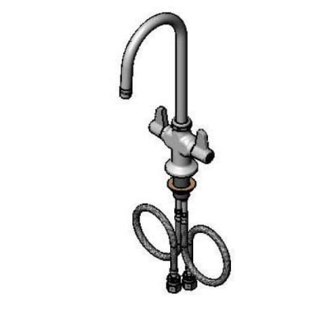 T and S Brass Single Hole Deck Faucet, 5-1/2" Swivel Gooseneck, 2.2 GPM Aerator, 19-11/16" Flexible Supply Hoses w G1/2" Inlets Chrome