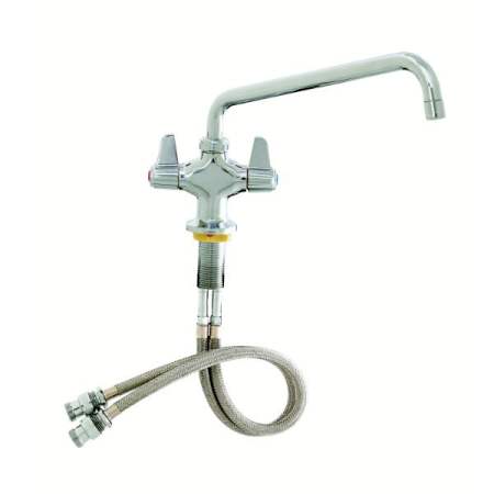 T and S Brass Faucet, Deck Mount, Single Hole Base, 18" Flexible Inlets, 12" Swing Nozzle Chrome