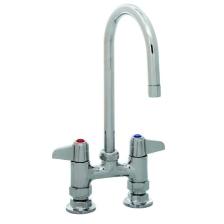 T and S Brass 4" Deck Mount Faucet, 5-1/2" Swivel Gooseneck, Lever Handles, 1/2" NPT Supply Nipple Kit Equip Chrome