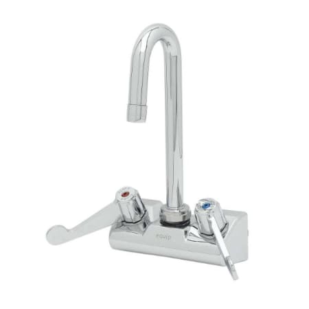 T and S Brass Equip 4" Wall Mount Faucet, 3" Swivel Gooseneck, 2.2 gpm Aerator, 4" Wrist-Action Handles Chrome