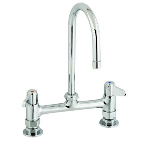 T and S Brass 8" Deck Mount Faucet, 5-1/2" Swivel Gooseneck, Lever Handles, 1/2" NPT Supply Nipple Kit Equip Chrome