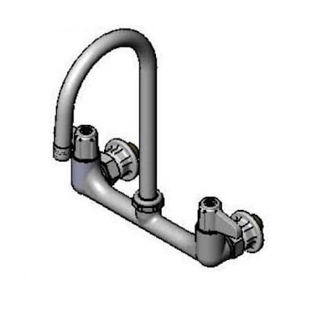 T and S Brass Double Handle 8" Wall Mounted Food Service Faucet Chrome Plated