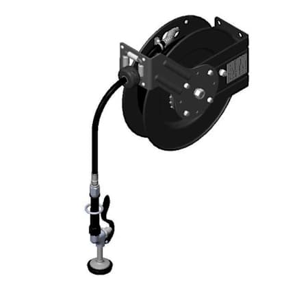 T and S Brass Open Hose Reel with 35' Hose, Reducing Adapter, and High Flow Spray Valve Black