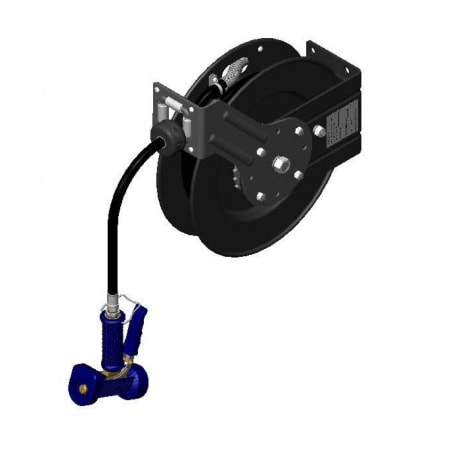 T and S Brass Open Hose Reel with 35' Hose, Reducing Adapter, and Front Trigger Water Gun Blue
