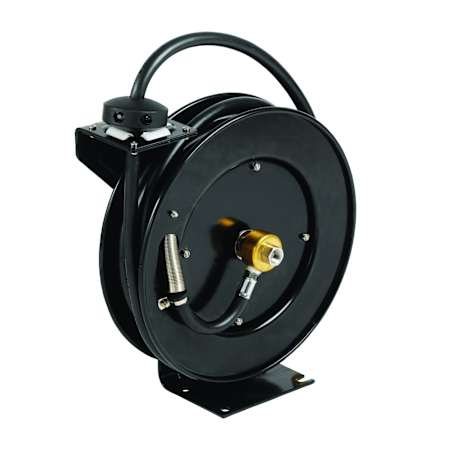T and S Brass Open Coated Steel Hose Reel with 35' Hose - Less Spray Valve Black