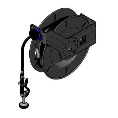 T and S Brass Open Hose Reel with 50' Hose and High Flow Spray Valve Black