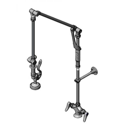 T and S Brass 1.15 GPM Deck Mounted Food Service Faucet with Retractable Arm Assembly - Includes 6" Wall Bracket and Lever Handles Chrome