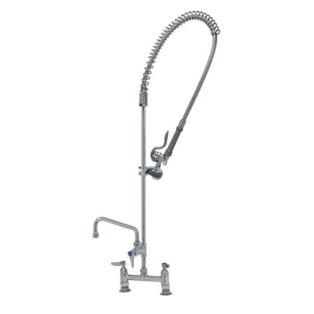 T and S Brass EasyInstall Pre-Rinse, 8" Deck Mount Base, Add-On Faucet with 8" Swing Nozzle, Wall Bracket Chrome