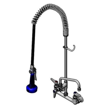 T and S Brass EasyInstall Pre-Rinse, Spring Action, Wall Mount Base, 8" Centers, 8" Add-On Faucet withB-0108 Spray Valve Chrome