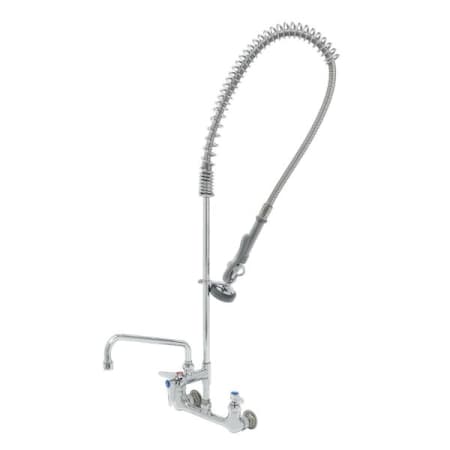 T and S Brass EasyInstall Pre-Rinse, Spring Action, Wall Mount Base, 8" Centers, 12" Add-On Faucet Chrome