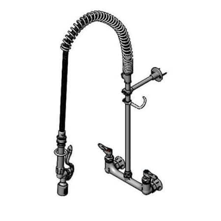 T and S Brass Pre-Rinse Unit, 8" Wall Mount, Ceramas, Tee, B-0107-J Spray Valve with Swivel, Wall Bracket Chrome