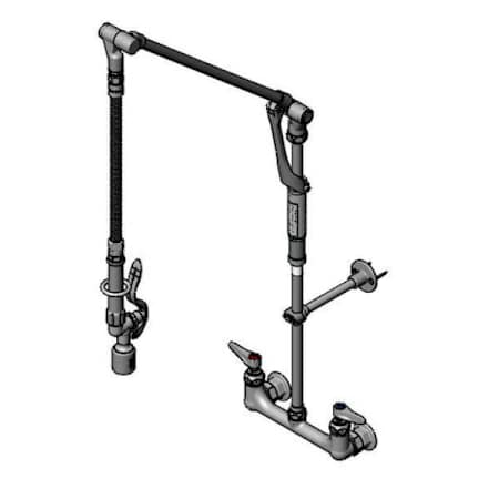 T and S Brass Pre-Rinse Unit: Roto-Flex Design, 8" Wall Mount Base Faucet, B-0107-C Sprayer, QT Eternas Chrome