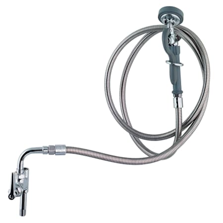 T and S Brass 1.42 GPM Add-On Faucet with Angled Spray Valve and 104" Flexible Stainless Steel Hose - Includes Wall Hook and Lever Handle Chrome