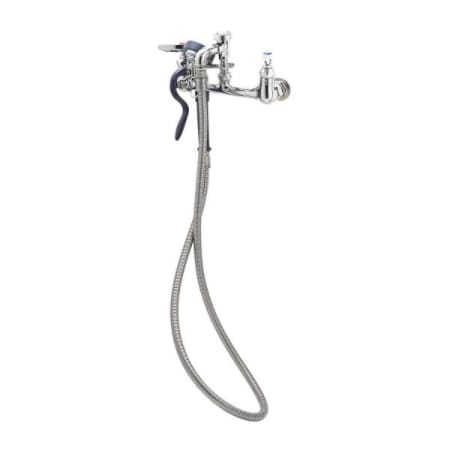 T and S Brass Spray Assembly, 8" Wall Mount Base Faucet, VB Outlet, Angled Spray Valve, 68" Flex SS Hose Chrome