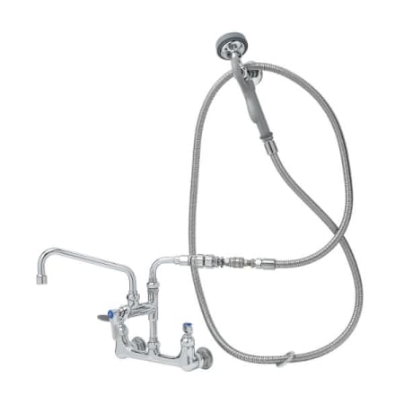 T and S Brass Spray Assembly, Wall Mount Base, 8" Centers, 8" Add-On Faucet, Angled Spray Valve Chrome
