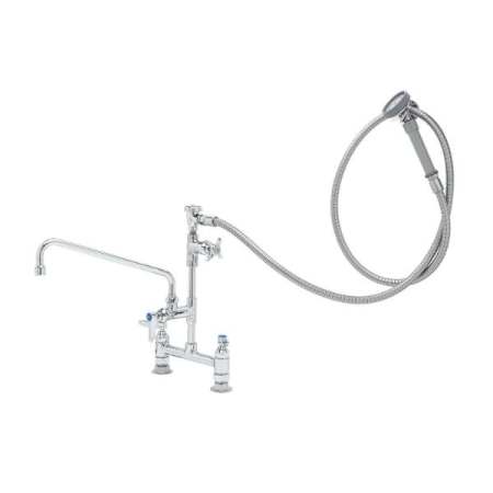 T and S Brass Spray Assembly, 8" Deck Mount Base, 12" Add-On Faucet, Angled Sprayer, VB & B-0080-H Hose Chrome