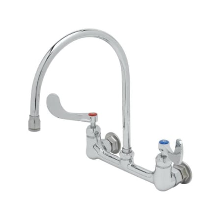T and S Brass 8" Wall Mount Mixing Faucet, Eterna Cartridges, 4" Wrist Action Handles & Swivel Gooseneck Chrome