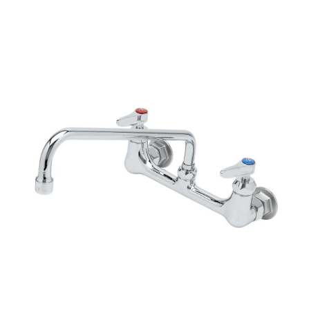 T and S Brass 8" Wall Mount Faucet, 1/2"NPT Female Inlets, Cerama Cartridges with Check Valves, 12" Nozzle Chrome