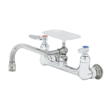 T and S Brass Double Pantry Faucet, Wall Mount, 8" Centers, 8" Swing Nozzle with Soap Dish Chrome