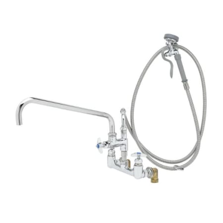 T and S Brass Big-Flo Spray Assembly: 8" Wall Mount, 18" Add-On Faucet, Angled Spray Valve, Elbow Inlets Chrome