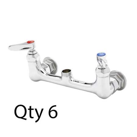 T and S Brass Double Handle 8" Wall Mounted Food Service Faucet Chrome Plated