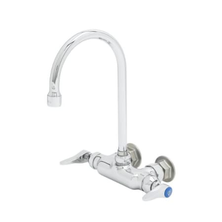 T and S Brass Double Pantry Faucet, Wall-Mount, 3-3/8" Centers, Swivel/Rigid Gooseneck, Lever Handles Chrome