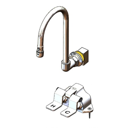 T and S Brass 2.2 GPM Wall Mounted Fixed Gooseneck Spout with Floor Mounted Double Pedal Valve Chrome