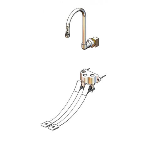 T and S Brass 2.2 GPM Wall Mounted Medical Faucet with Dummy Gooseneck Spout and Floor Mounted Double Pedal Valve Chrome