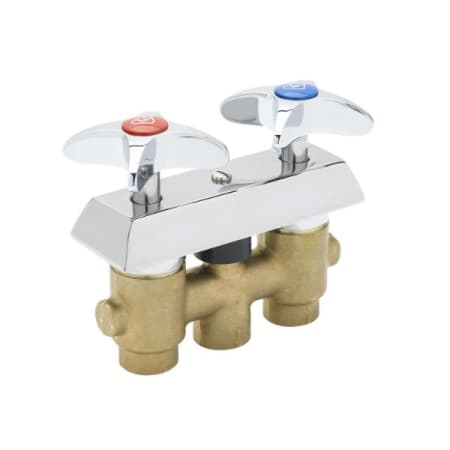 T and S Brass Concealed Mixing Faucet, Wall Mount, 3/8" NPT Inlets & Outlet, 4-Arm Handles Chrome