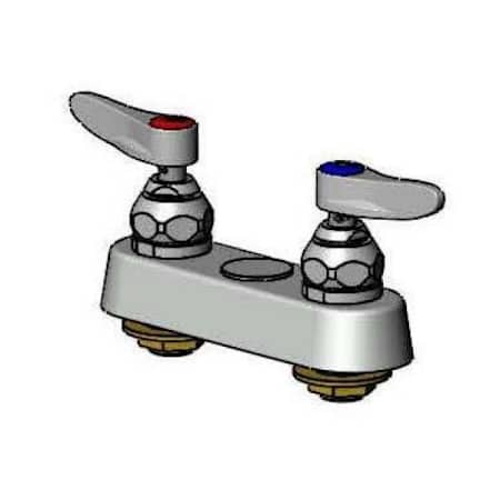 T and S Brass Mixing Faucet, 4" Deck Mount, 1/4" NPT Female Inlets & Outlet, Lever Handles (Outlet on Bottom of Faucet) Chrome