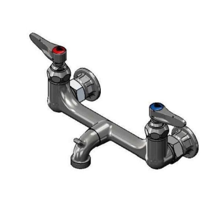 T and S Brass Service Sink Faucet, Wall Mount, 8" Centers, Pail Hook, Garden Hose Outlet, Polished Polished Chrome