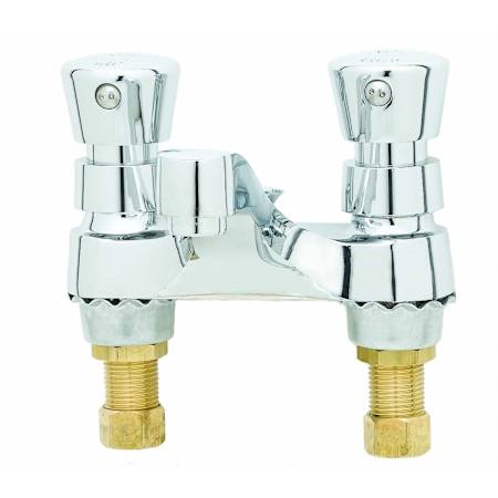 T and S Brass 0.5 GPM 4"W Deck Mounted Lavatory Faucet with Push Button Activation Chrome