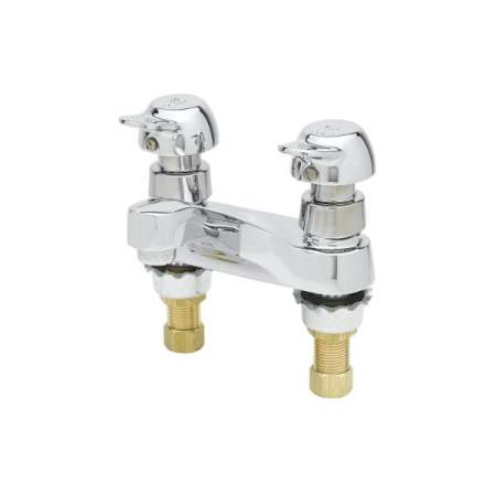 T and S Brass Metering Faucet, Deck Mount, 4" Centers, Pivot-Action Metering, 0.5 GPM Outlet Device Chrome