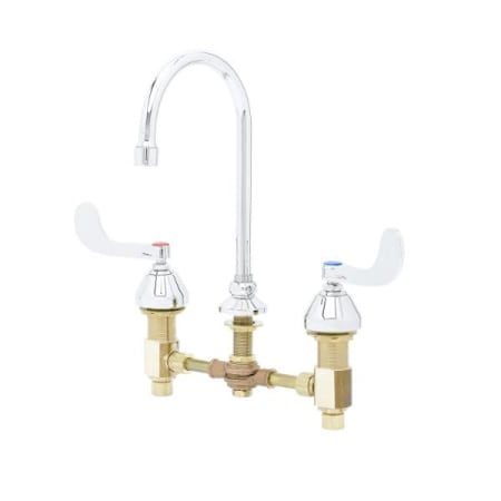 T and S Brass Medical Faucet, Concealed Body, 8" Centers, 4" Wrist Handles, Rigid/Swivel GN, Aerator Chrome