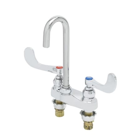 T and S Brass Medical Fct, Deck Mt, Plain-End Swivel/Rigid Gooseneck with 1.5 GPM Flow Disc, 4" WA Handles Chrome