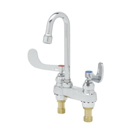 T and S Brass Medical Fct, 4" Deck Mt, Swivel/Rigid Gooseneck, 2.2 GPM Laminar, 4" Wrist-Action Handles Chrome