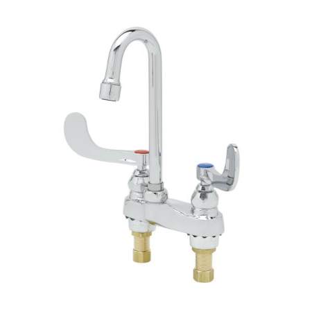 T and S Brass Medical Faucet, 4" Centerset, Rigid/Swivel Gooseneck, 0.5 gpm VR Non-Aerated, 4" Handles Chrome