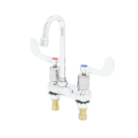 T and S Brass Medical Fct, Deck Mt, Swivel/Rigid Gooseneck, Aerator, Metering, 4" Wrist Action Handles Chrome